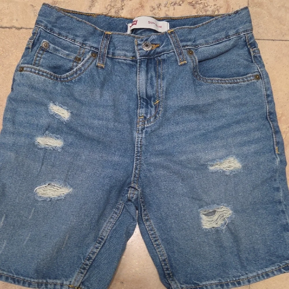 Levis Kids  Blue Distressed Denim Shorts Sz 14